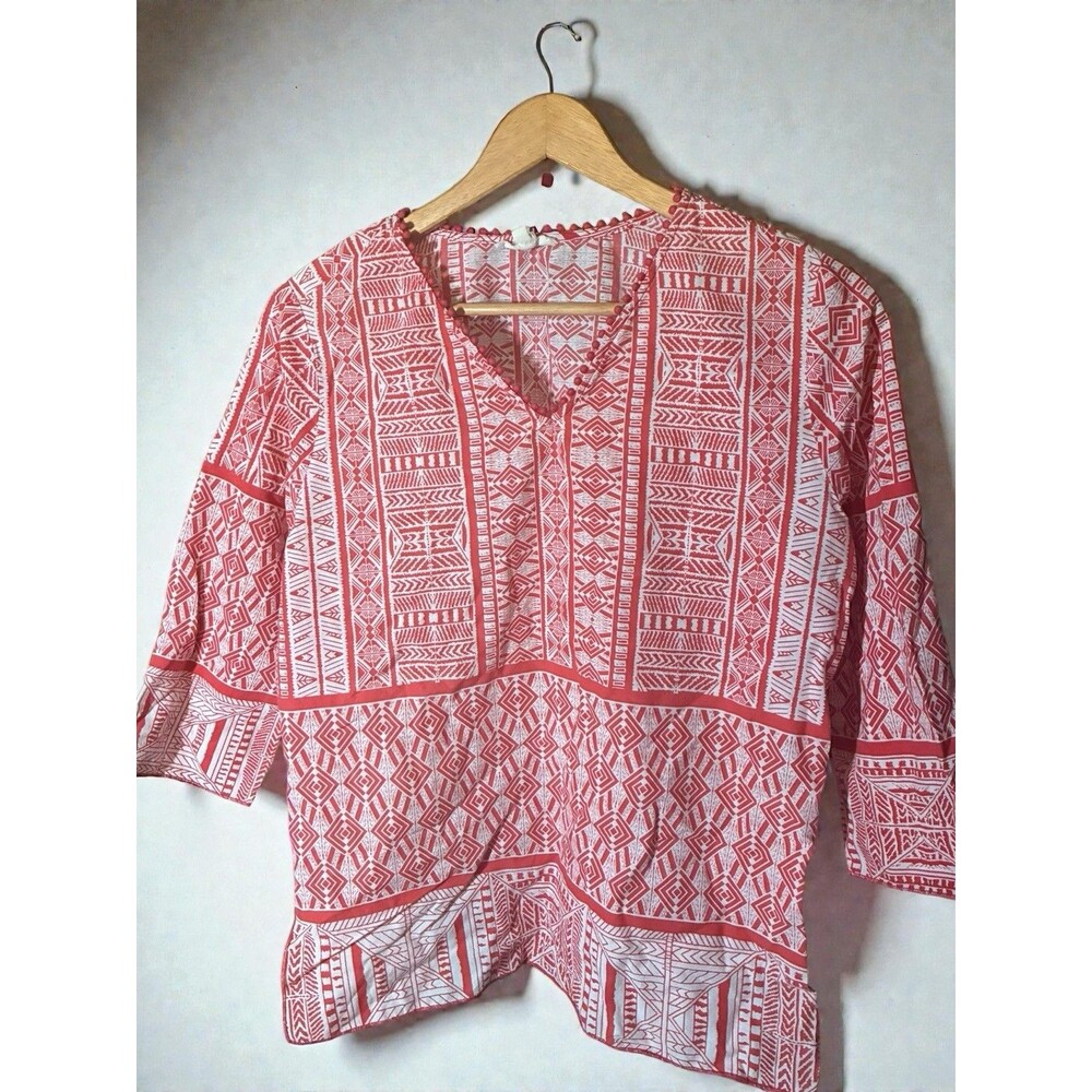 Boho Geometric Print Peasant Blouse Women’s Size Small